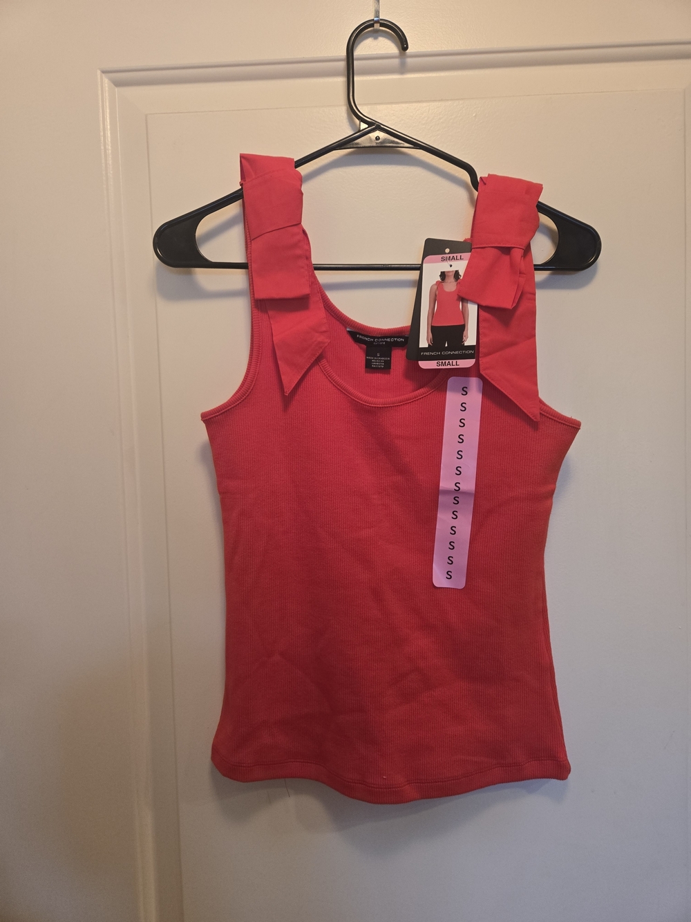 French Connection NWT Red Ribbed Tank with Bow Tie Shoulder Straps
